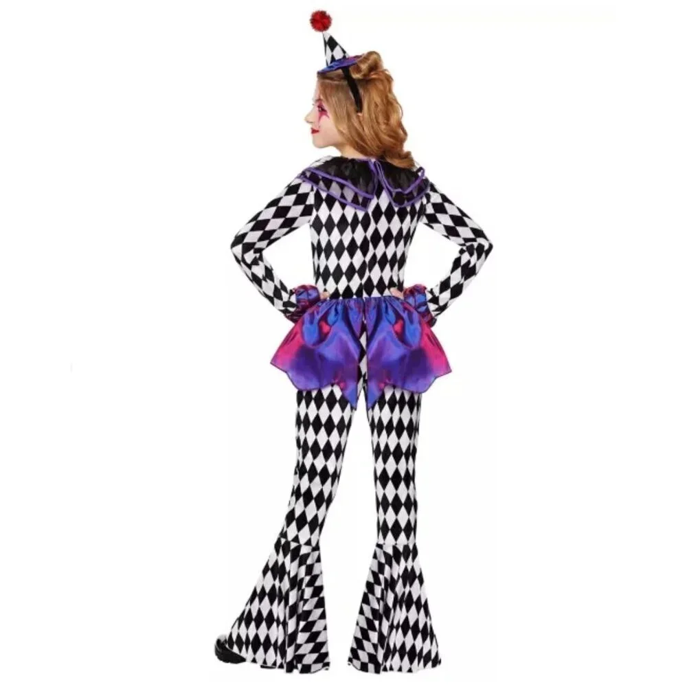 Spirit Halloween Kids Carnival Clown Costume Jumpsuit Collar Headband Hat